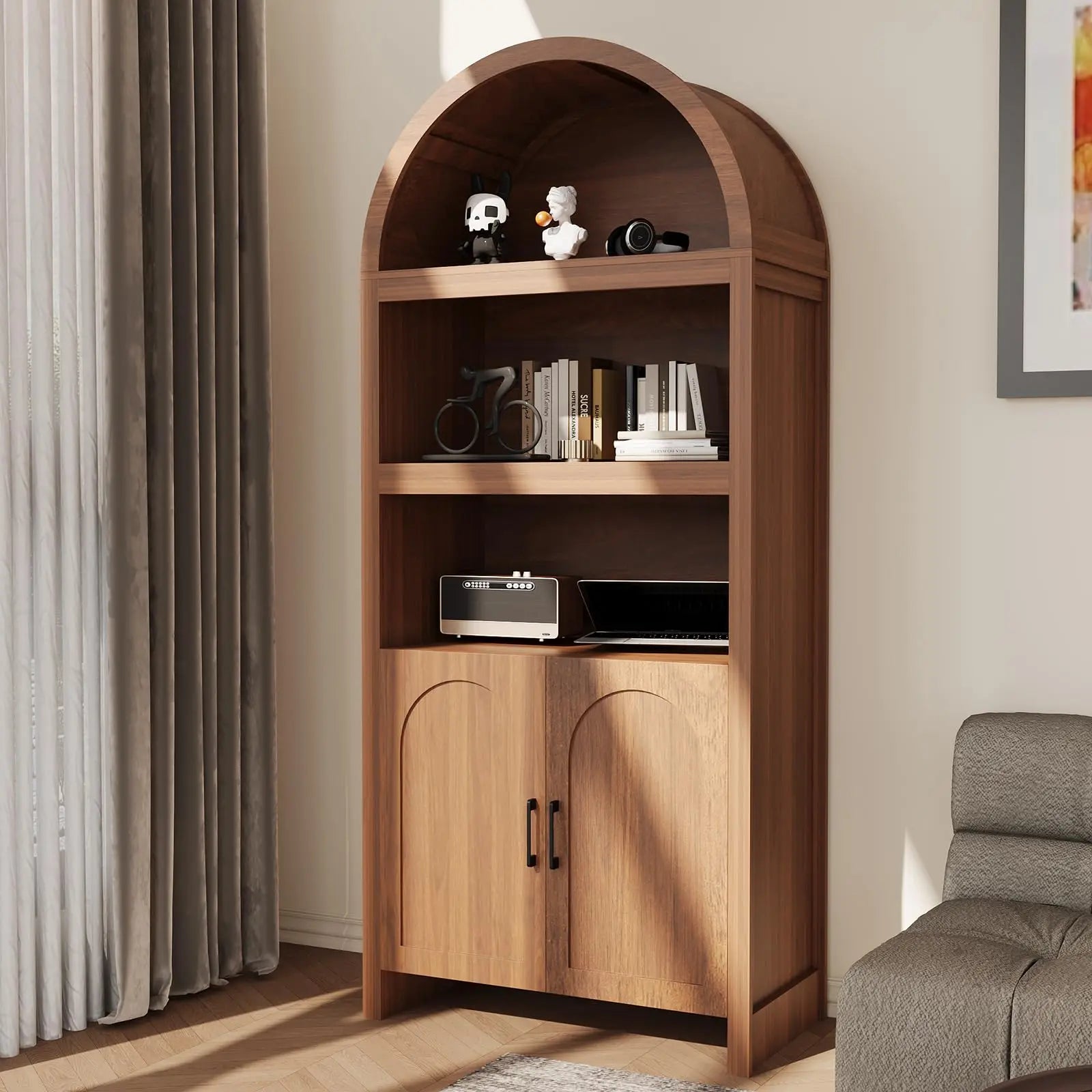 Mid Century Modern 5-Tier Storage With Doors & Open Shelves
