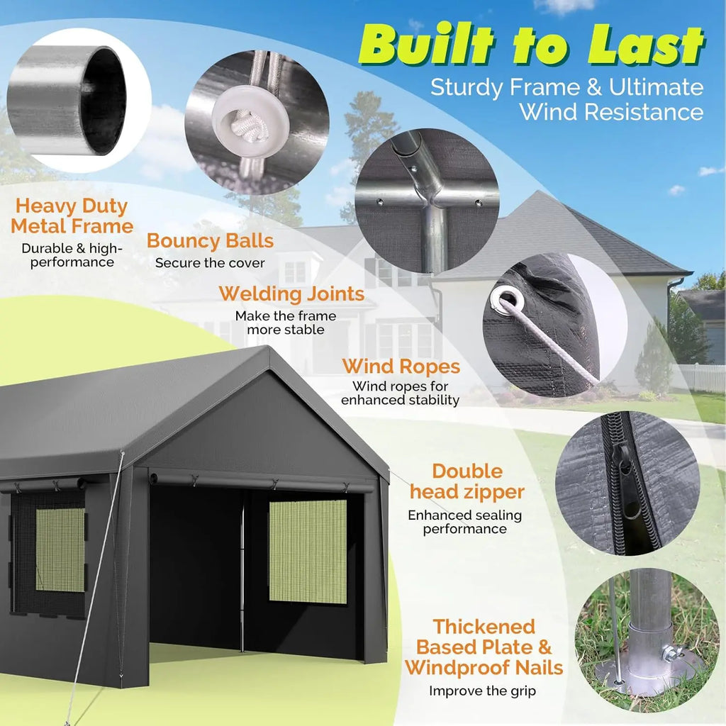 Durable 12x20ft Portable Garage with Galvanized Frame, Waterproof and UV Protection