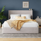 Lift Up Storage Bed with Wingback Headboard/Heavy-Duty Hydraulic Bed/Large Underneath Storage