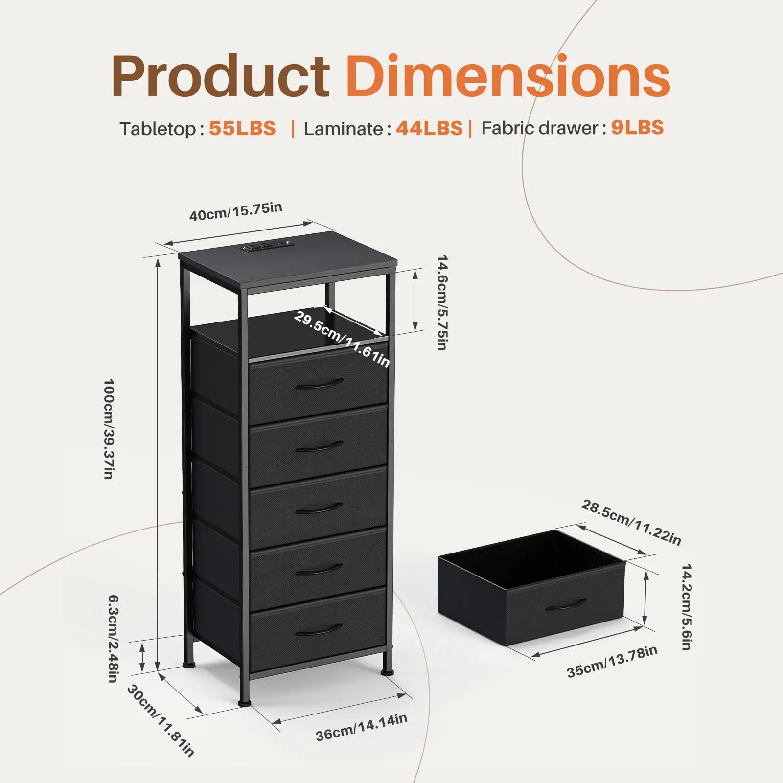 5 Fabric Drawers Dresser For Bedroom