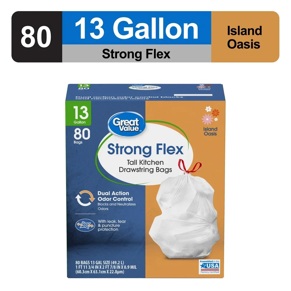 80 Count 13 Gallon Tall Kitchen Trash Bags Drawstring Leakproof
