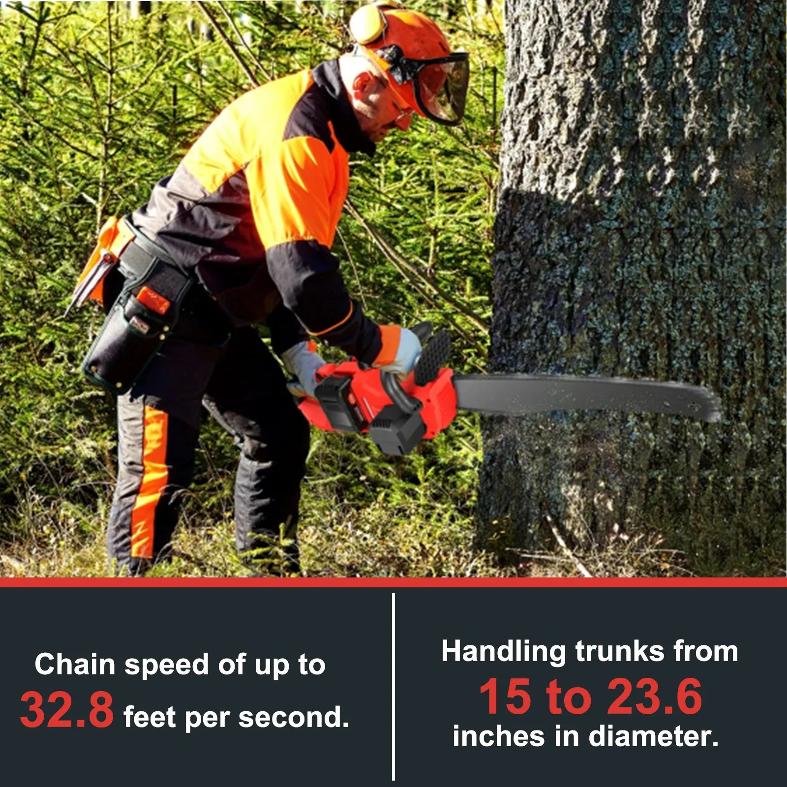 Cordless 42V 1350W Brushless Two Batteries 3 Chains 2 Chargers for Chainsaw