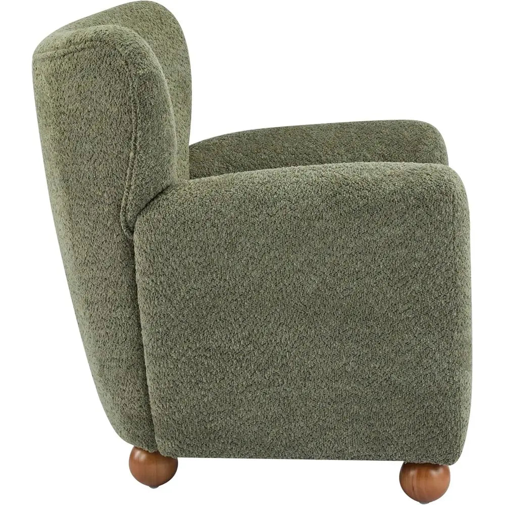 Lindy Wingback Accent Chair, Upholstered Armchair with Rounded Wooden Legs