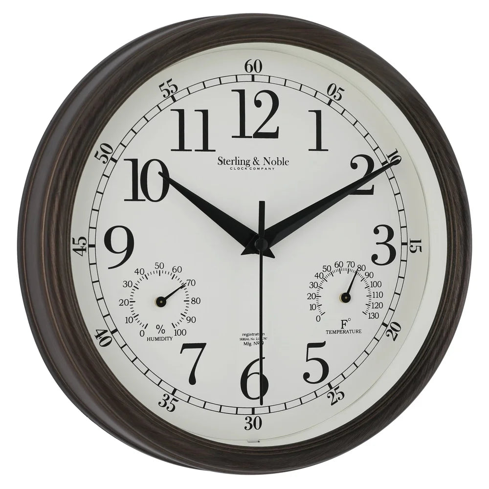 8.75 Inch Antique Bronze Indoor Outdoor Wall Clock with Thermometer Hygrometer