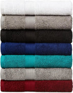SUNTUG Basics 6 Piece Oversized 100% Cotton Bathroom Towel Set Fade Resistant Soft Absorbent 2 Bath 2 Hand 2 Washcloths Black