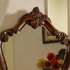 European Vintage Brown Makeup Table with 5 Drawers and Mirror, Fabric Upholstered Stool