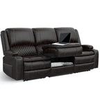 3 Seat Recliner Sofa with Console, Armrest, PU Leather, Cup Holders, USB Ports,