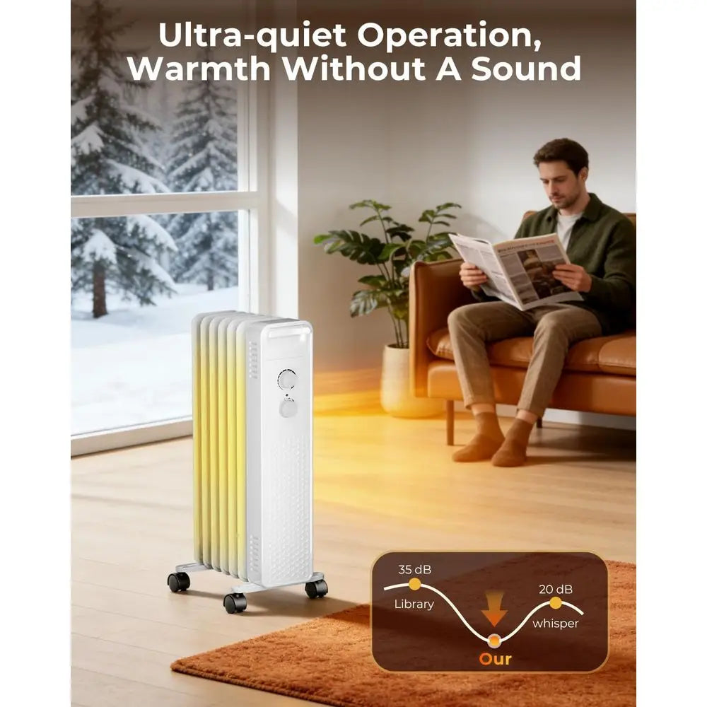 Portable 1500W Oil-Filled Radiator Heater with Adjustable Temperature, 3 Heat Modes, Overheat and Tip-Over Protection for Home a