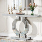 Mirrored Console Table with O-Shaped Base, Entryway Table Glass Sofa Table with Mirror Finish,