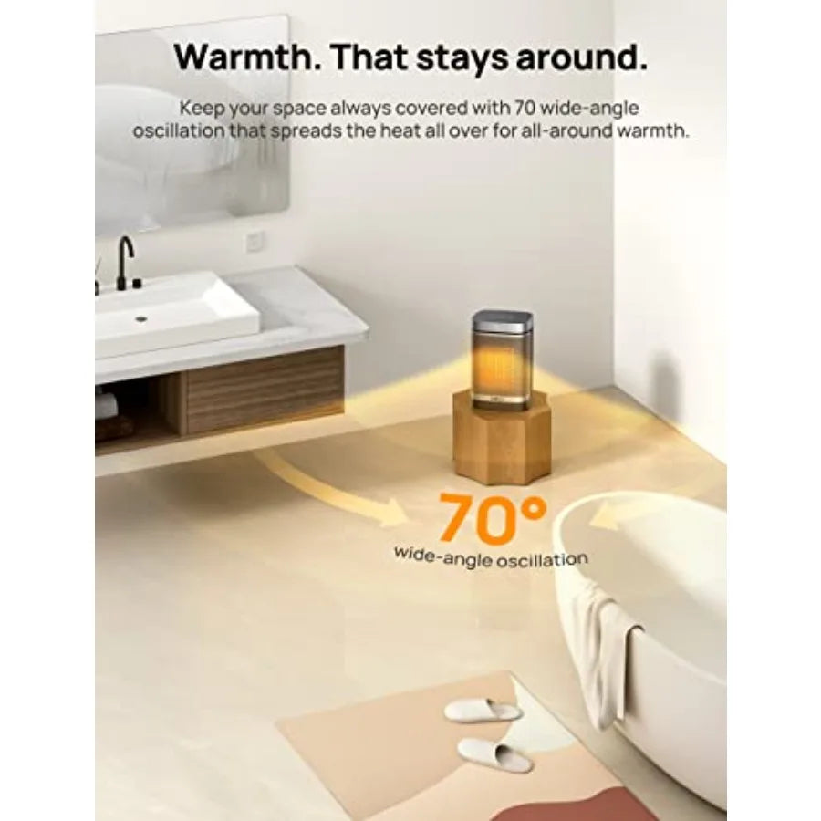 Portable Bathroom Heater 1500W PTC Ceramic with Digital Thermostat 41-95F 70 Oscillating Remote ALCI Safety Plug 12h Timer 5 Mo