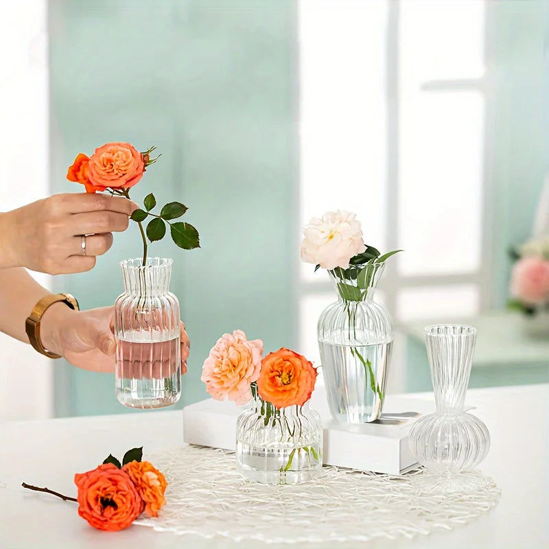 8/16 Pieces of Modern Transparent Glass Vase Set, Small Mini Flower Center Vase,
