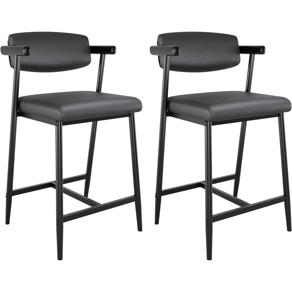 2PCS Counter Height Bar Stools Set with Back & Armrests,Upholsterd