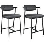 2PCS Counter Height Bar Stools Set with Back & Armrests,Upholsterd