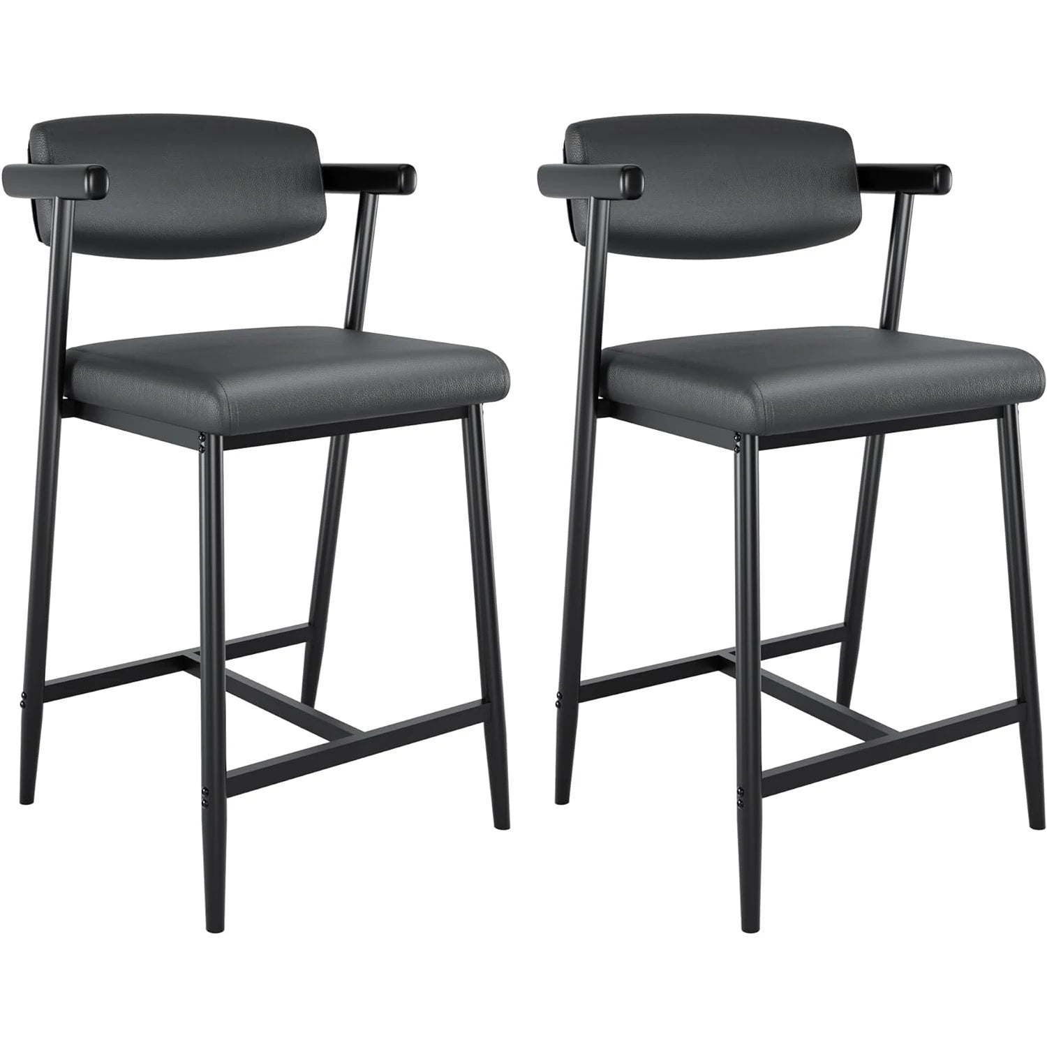 2PCS Counter Height Bar Stools Set with Back & Armrests,Upholsterd