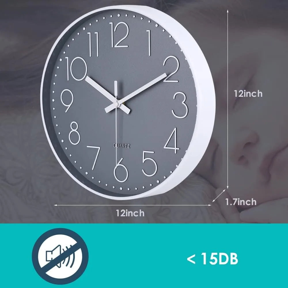 10 Inch Silent Wall Clock Non Ticking with Glass Cover