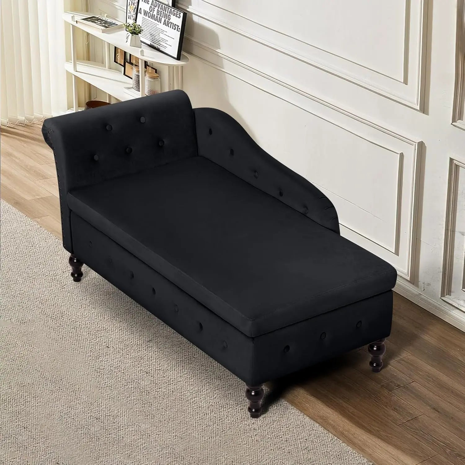 Velvet Chaise Lounge with Left Armrest & Storage Space