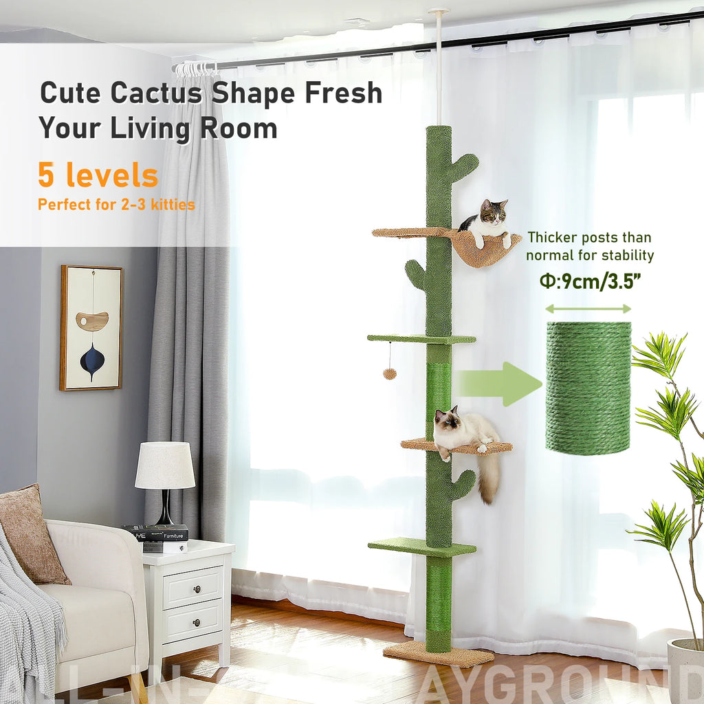 5-Tier Floor to Ceiling Cat Tower Cactus