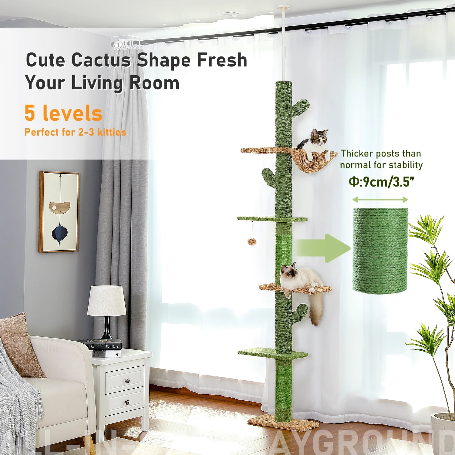5-Tier Floor to Ceiling Cat Tower Cactus