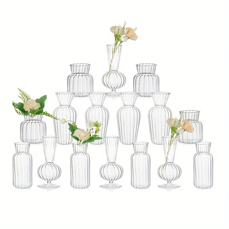 8/16 Pieces of Modern Transparent Glass Vase Set, Small Mini Flower Center Vase,