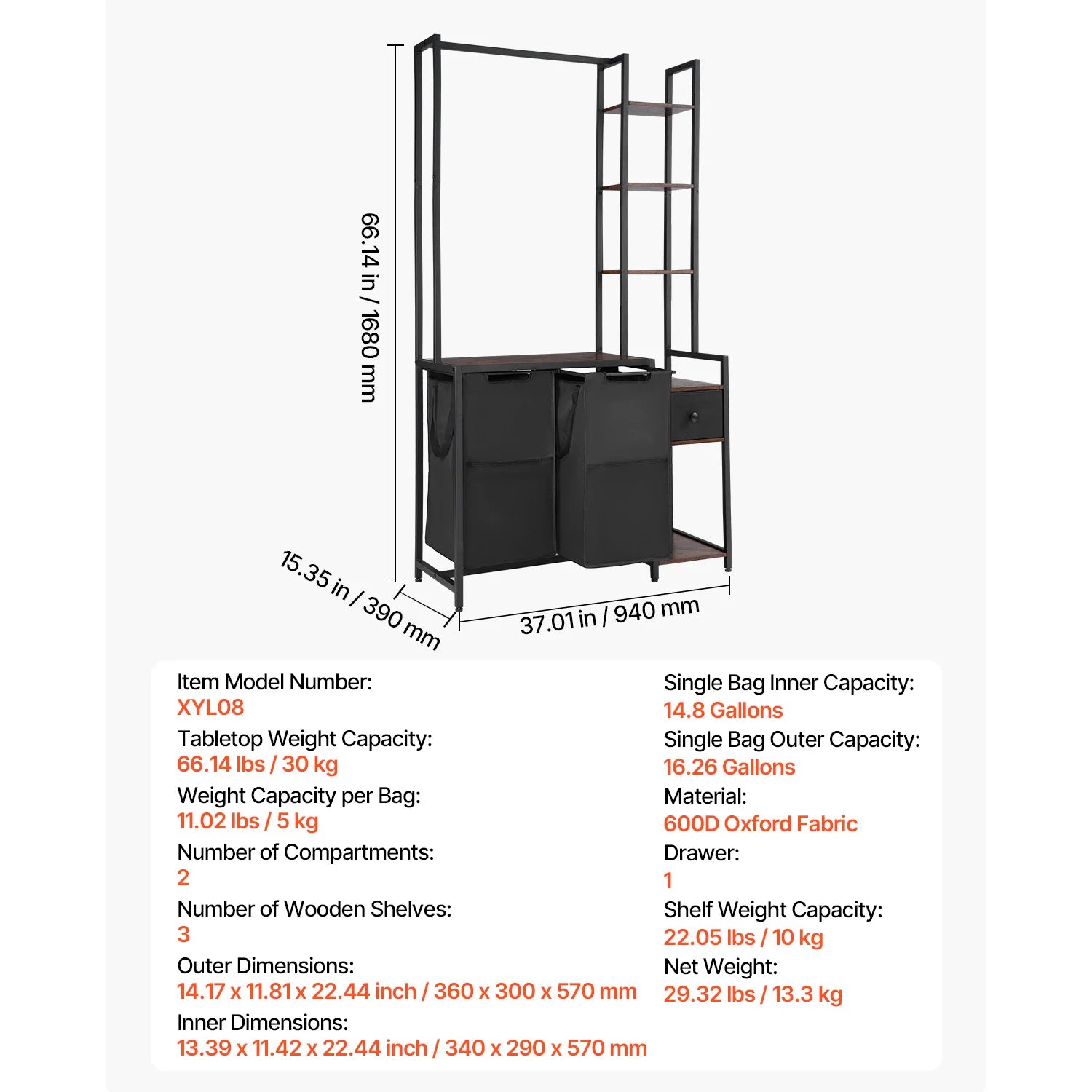 Metal Frame Freestanding Storage Organizer Baskets for Dirty Clothes
