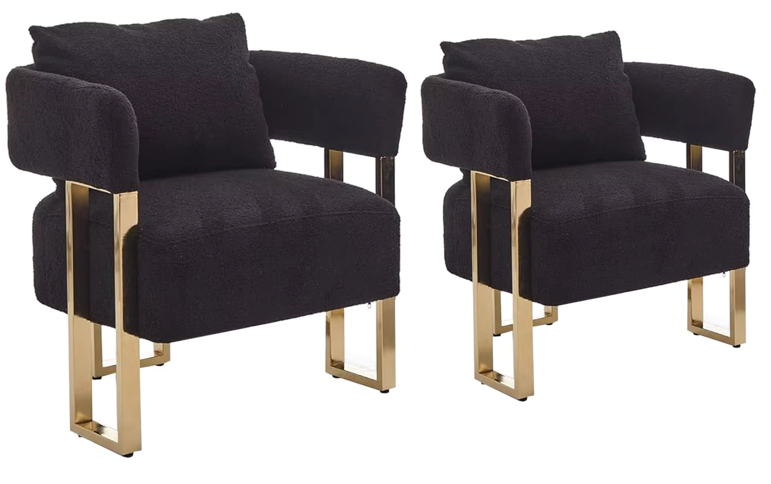 Modern Barrel Accent Chairs 2pcs Upholstered Gold Legs