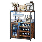 36" Wine Bar Cabinet with LED Lights - Adjustable Glass Shelves
