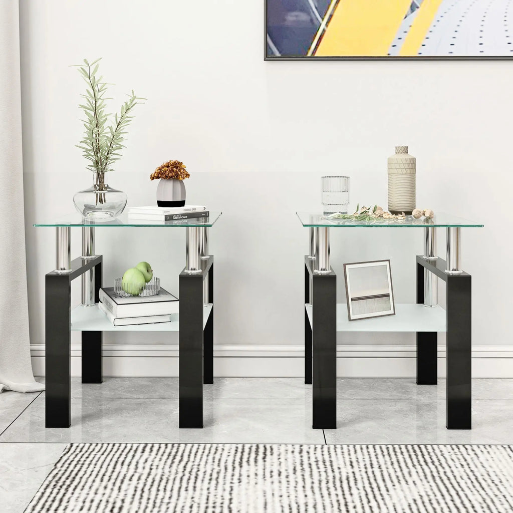 2-piece set, modern tempered glass coffee table
