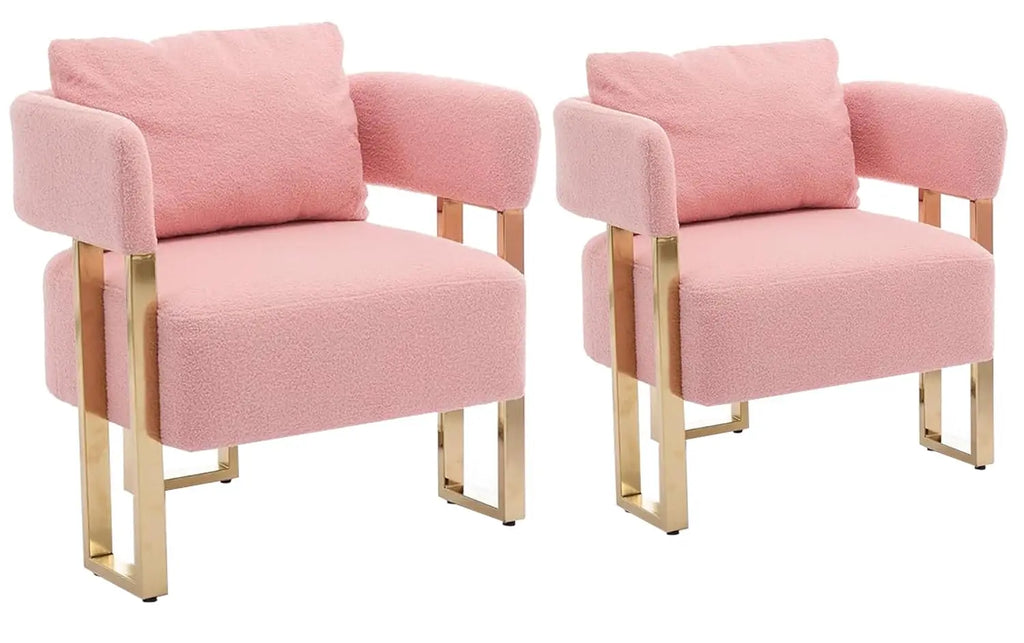 Modern Barrel Accent Chairs 2pcs Upholstered Gold Legs