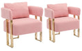 Modern Barrel Accent Chairs 2pcs Upholstered Gold Legs