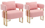 Modern Barrel Accent Chairs 2pcs Upholstered Gold Legs
