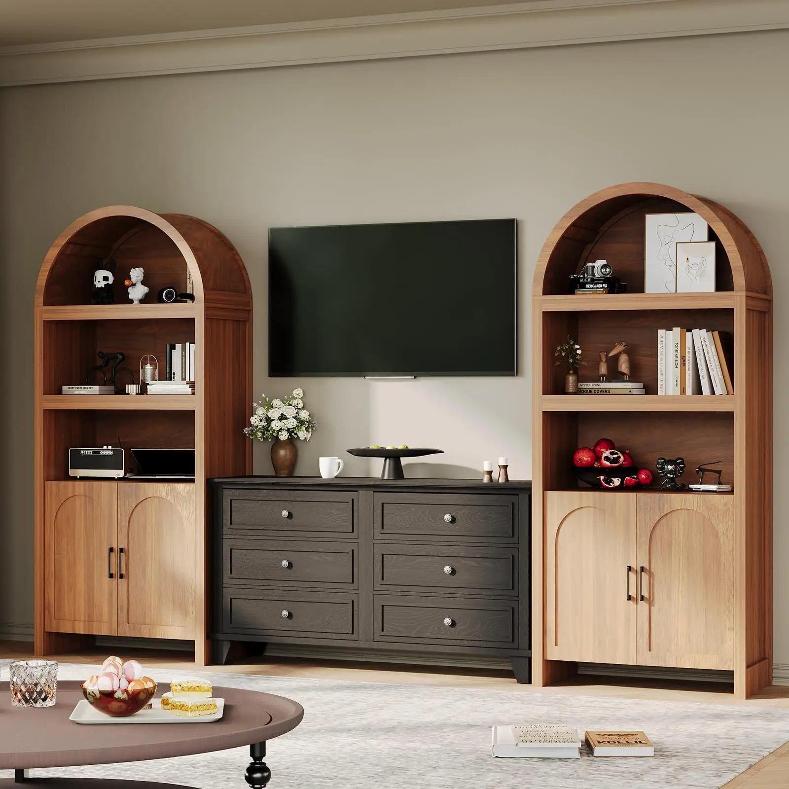 Mid Century Modern 5-Tier Storage With Doors & Open Shelves