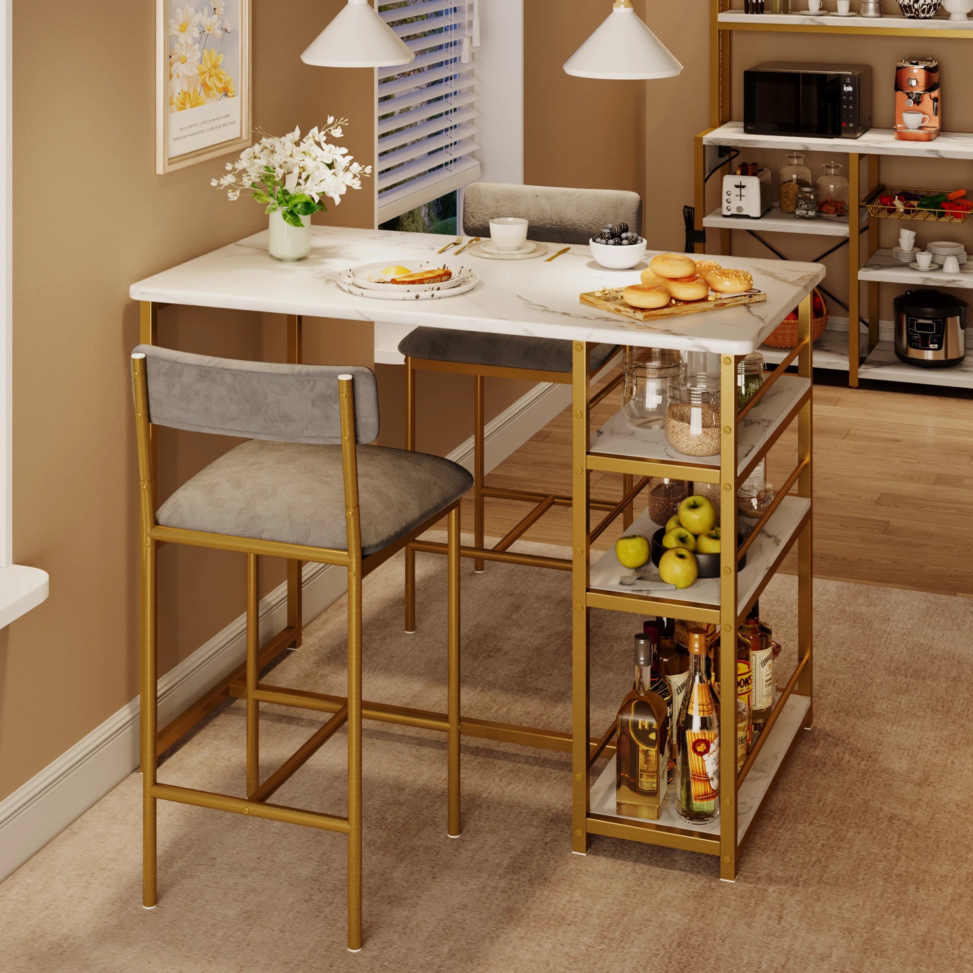 3 Pieces Dining Room Table Set Counter Height Kitchen Table and Chairs