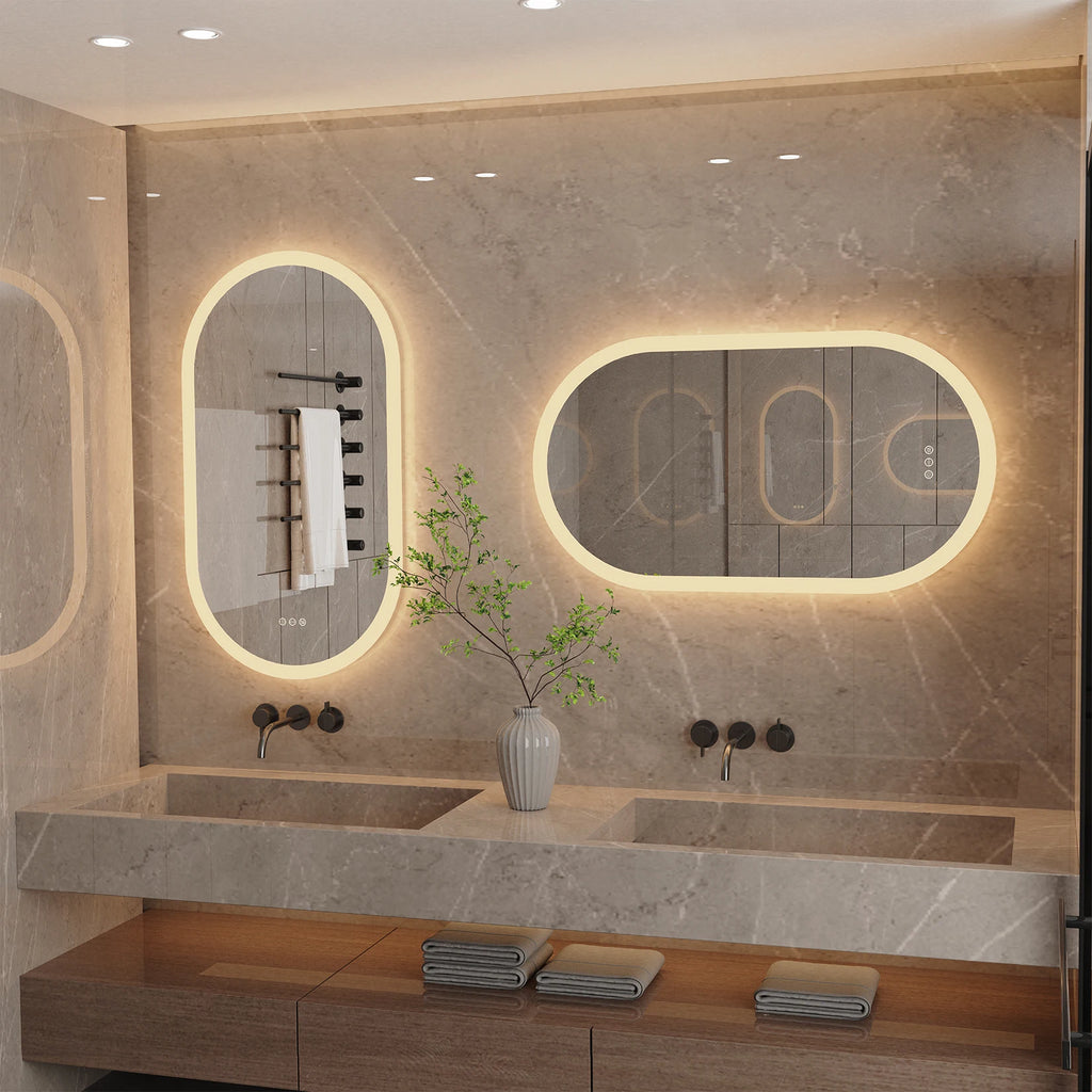 Frameless Wall Mirror with Lights Anti-Fog