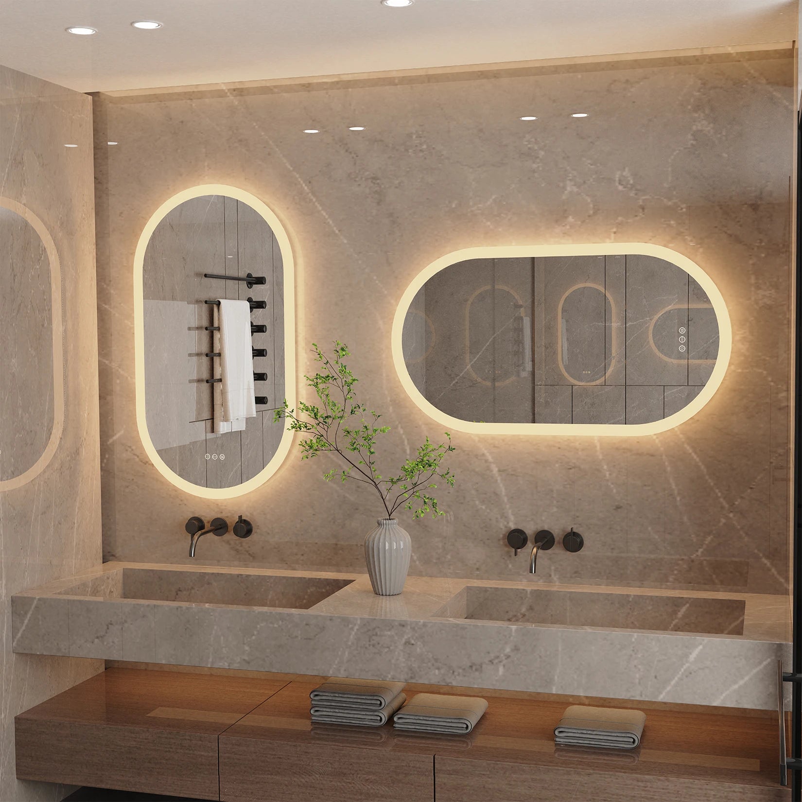 Frameless Wall Mirror with Lights Anti-Fog