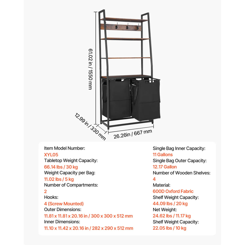 Metal Frame Freestanding Storage Organizer Baskets for Dirty Clothes