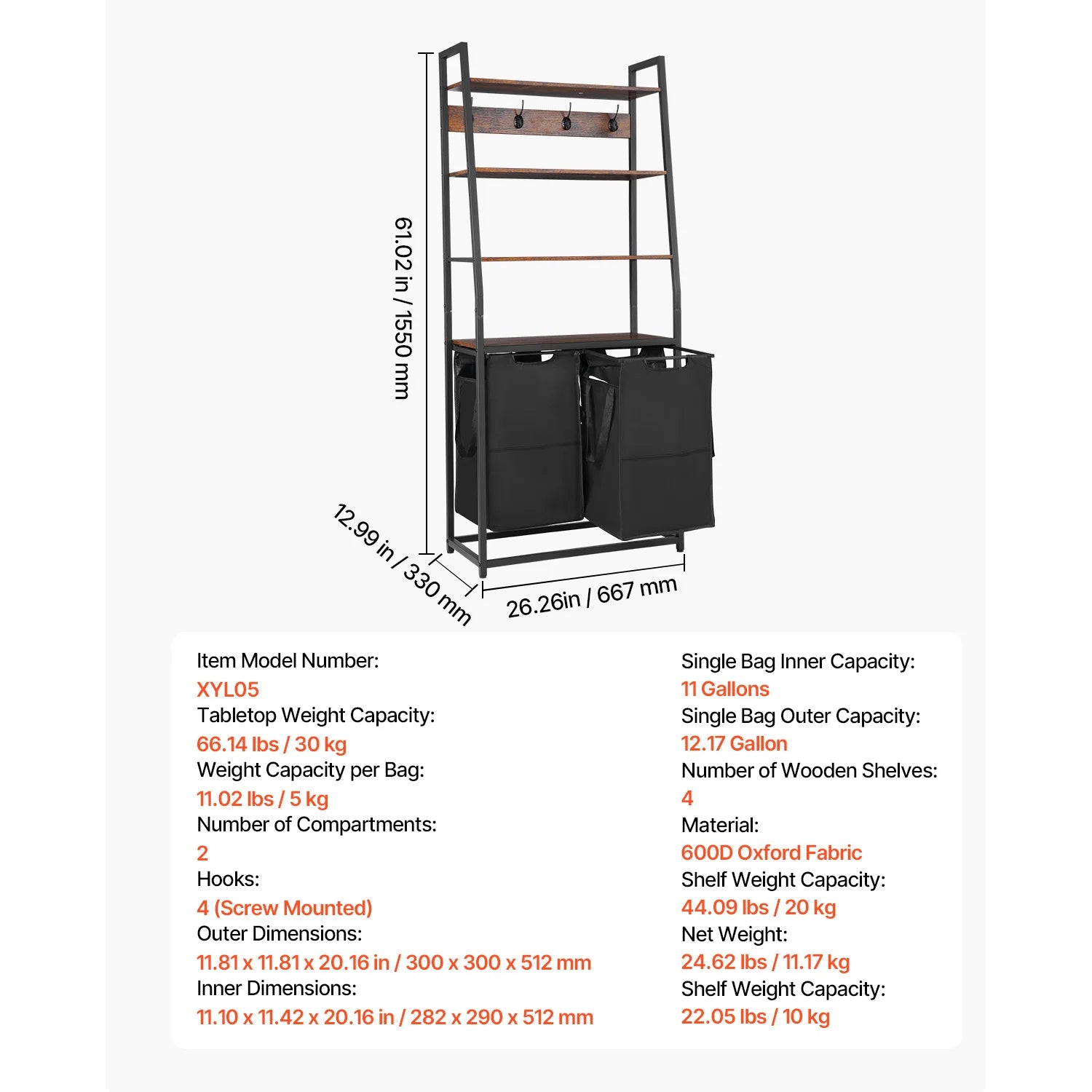 Metal Frame Freestanding Storage Organizer Baskets for Dirty Clothes