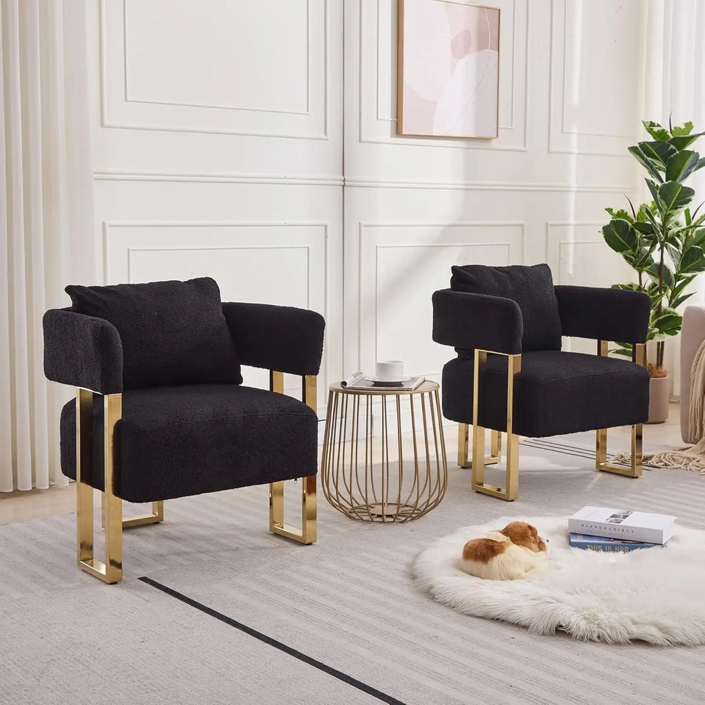 Modern Barrel Accent Chairs 2pcs Upholstered Gold Legs