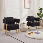 Modern Barrel Accent Chairs 2pcs Upholstered Gold Legs