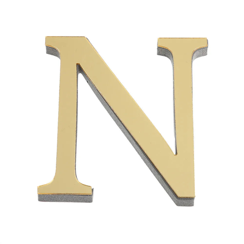 26 English Letters Wall Sticker 3D Mirror Acrylic Gold