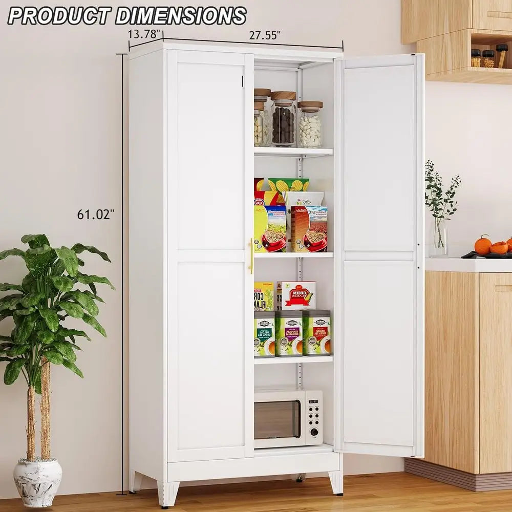 61 Metal Pantry Cabinet with 2 Doors & Adjustable Shelves