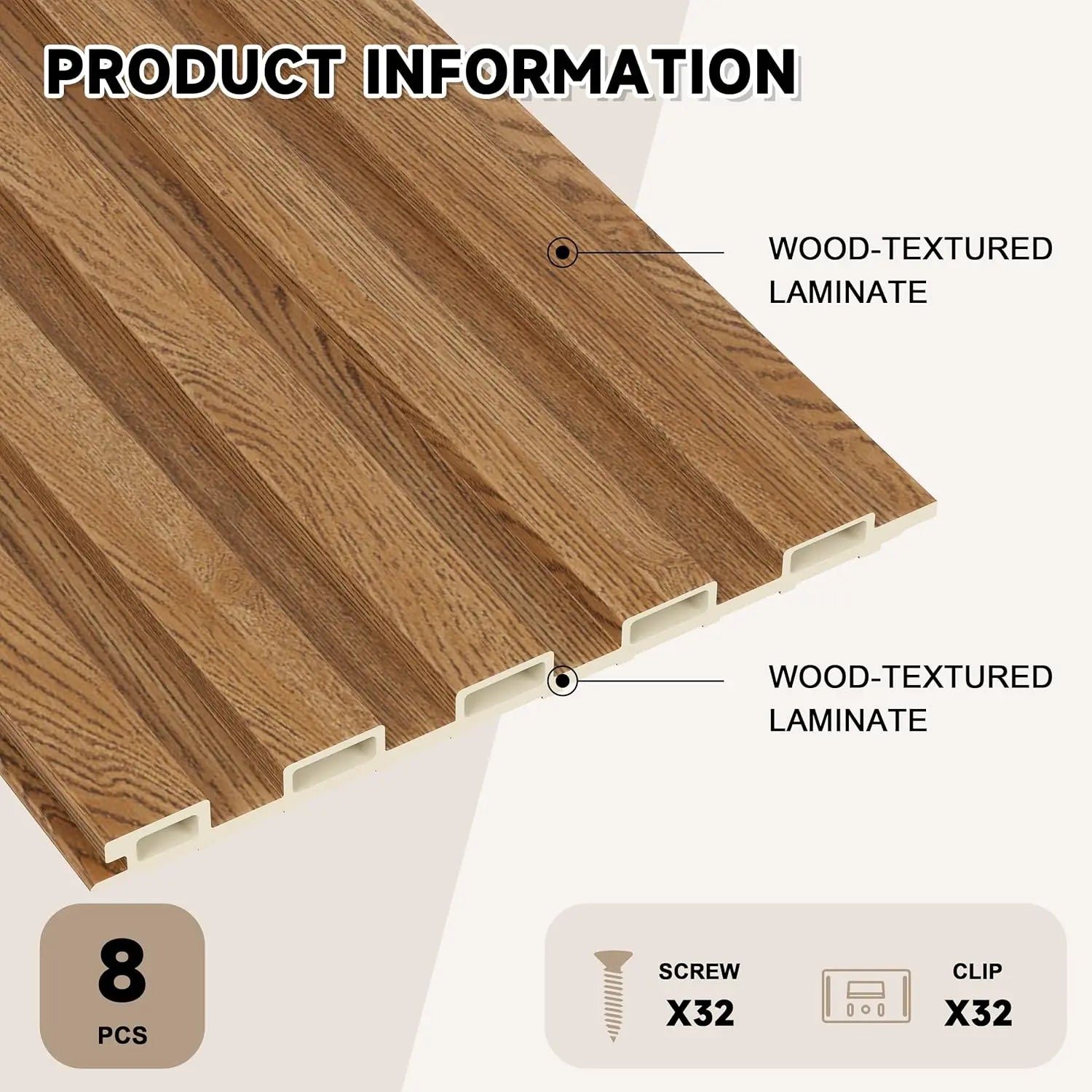 8-Pack 3D WPC Wood Wall Panels, Acoustic Interior Decor for Living Room and Bedroom in Golden Oak, 95x6 Inches