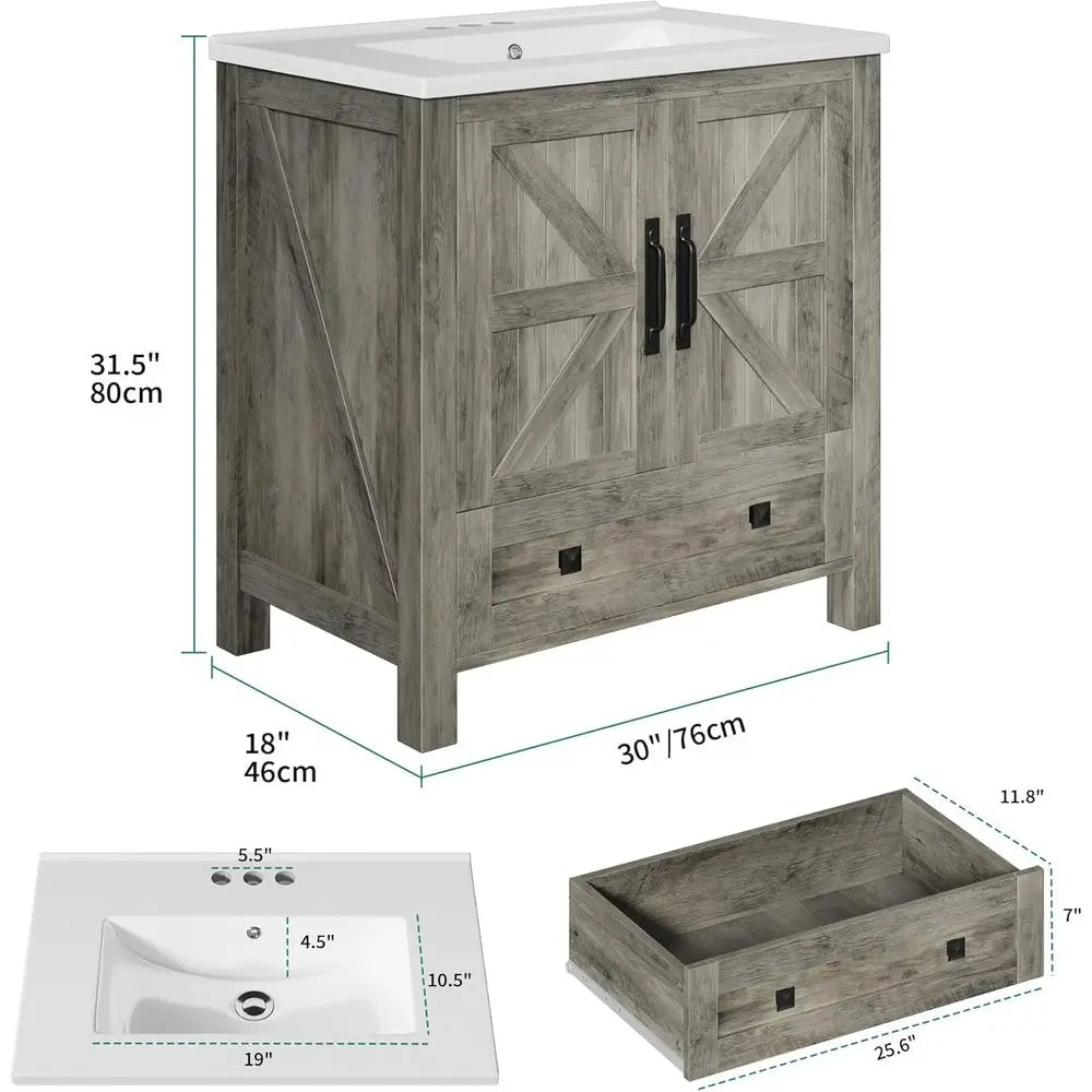 30" Farmhouse Bathroom Vanity with Sink Combo,