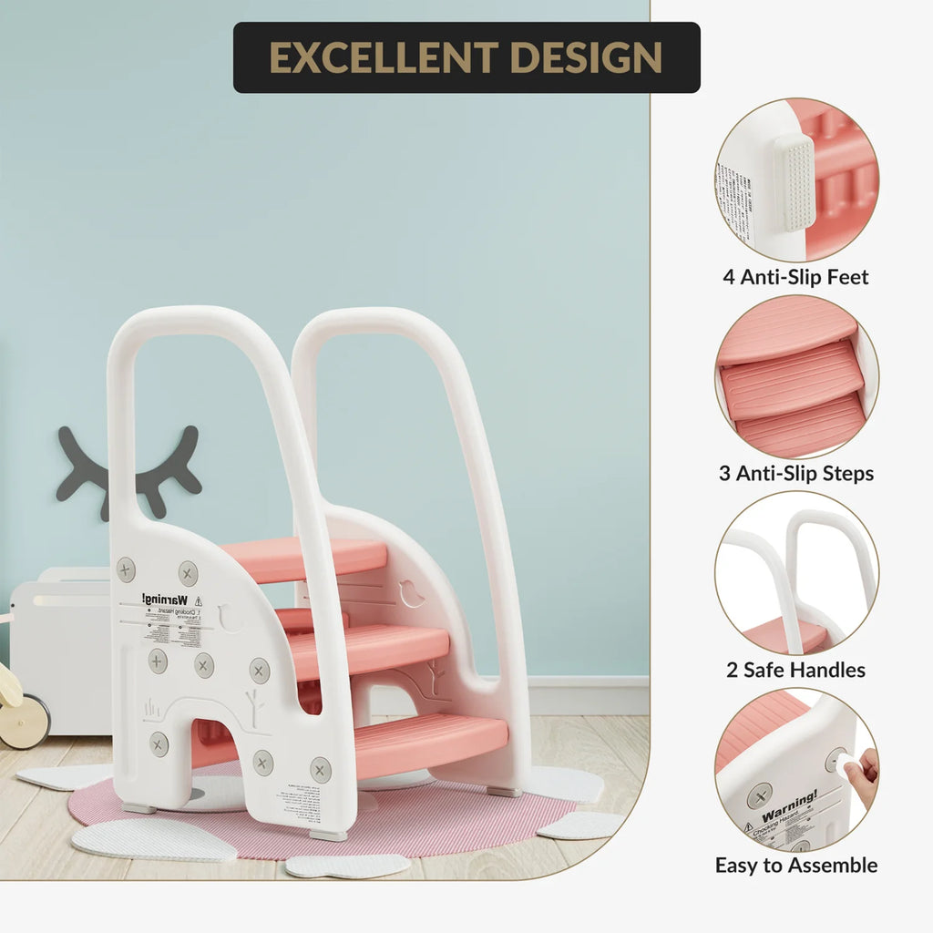 Adjustable 3-Step Toddler Step Stool with Handrails–Non-Slip Pedals