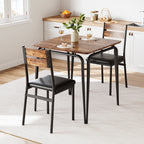 Dining Table Set for 2, Wooden Kitchen Table and 2 Upholstered Chairs,