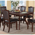 7pc Formal Dining Set with Solid Wood Table, Shelve & 6 Chairs in Espresso Finish