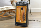 Portable Electric Heater with Adjustable Thermostat, Infrared Quartz Tower for Indoor Use, 2 Heat Settings, Black