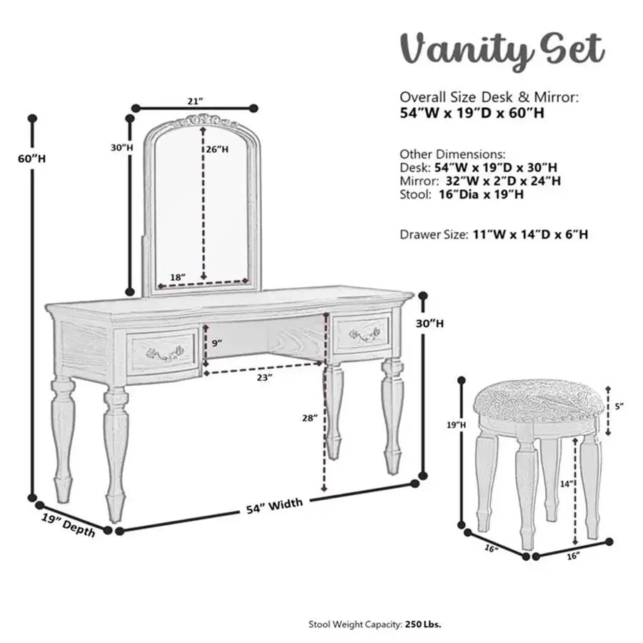 Metro Vanity with Stool, Black