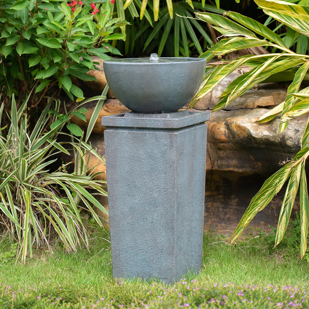 35.5" Polyresin Gray Zen Bowl Water Fountain,