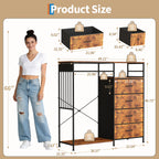 6 Fabric Drawers Hanging Rack Dresser Closet w/LED Lights & Charging Station