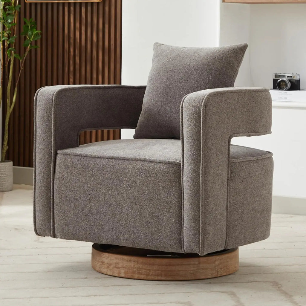 Upholstered Swivel Accent Chair Set of 2 Linen Open Back Barrel Chair with Pillow for Living Room, Beige